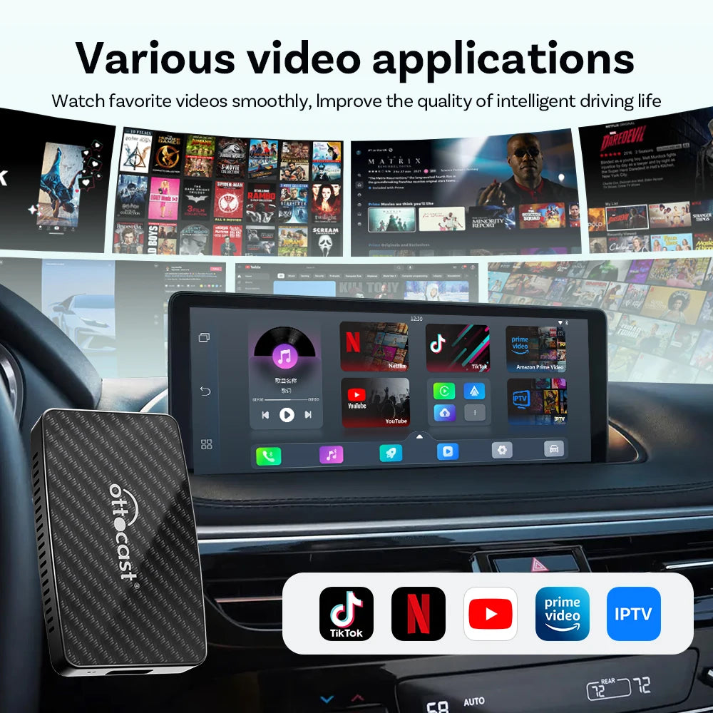 Boîtier OTTOCAST Play2 Video Pro - CarPlay, Android Auto et Applications Vidéo