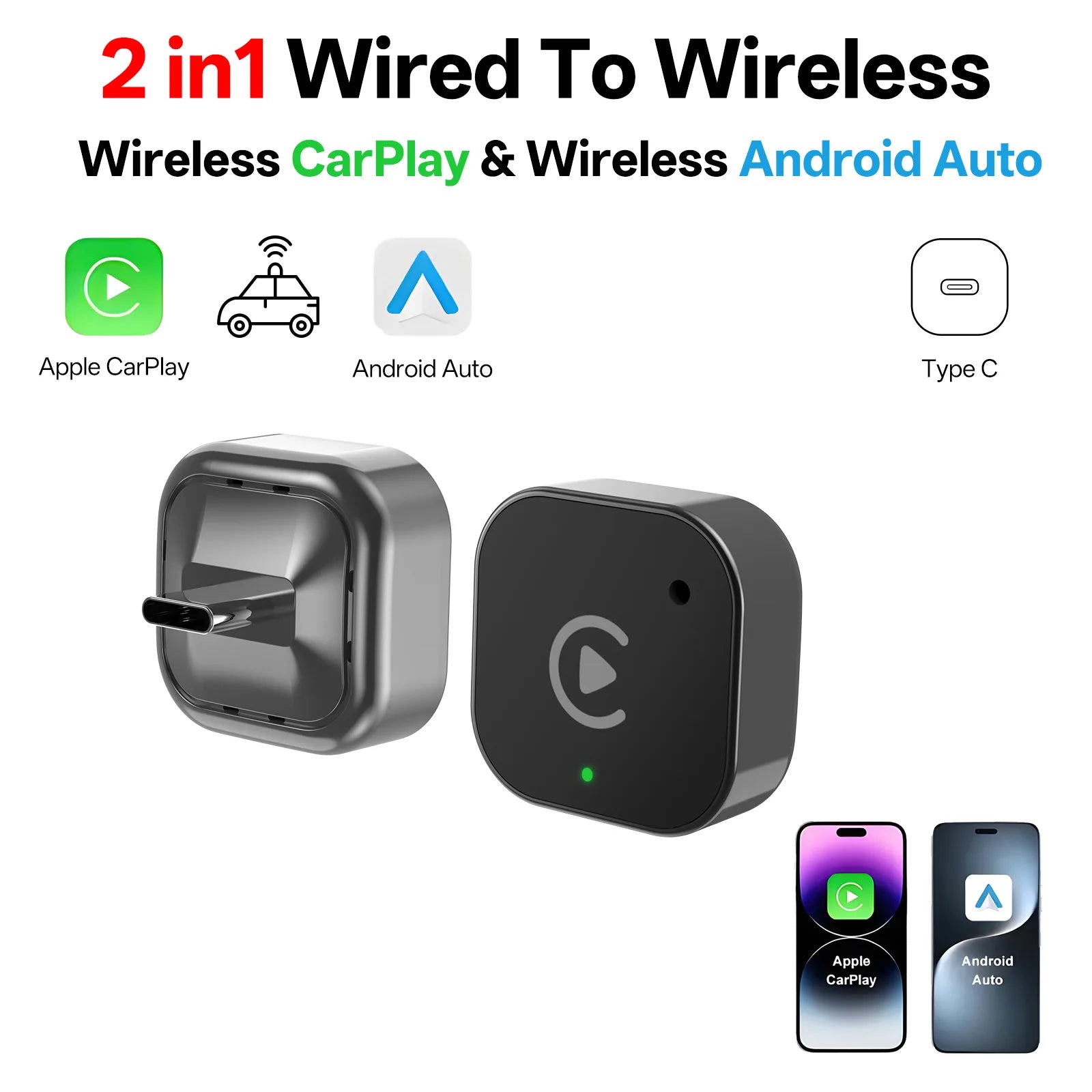Adaptateur CarPlay et Android Auto Sans Fil - Plug and Play
