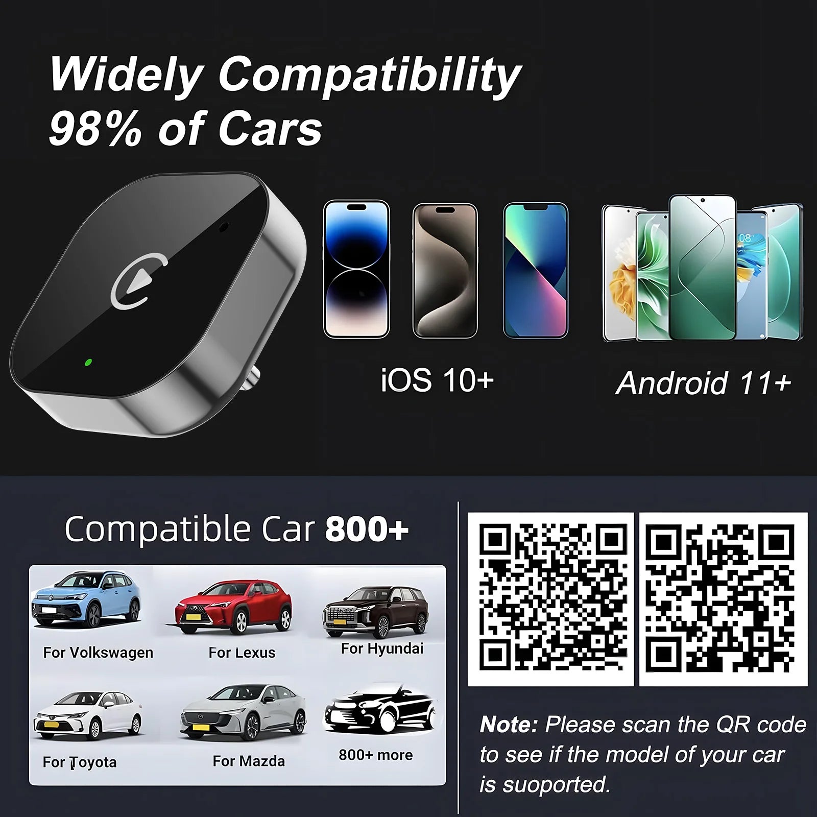 Adaptateur CarPlay et Android Auto Sans Fil - Plug and Play