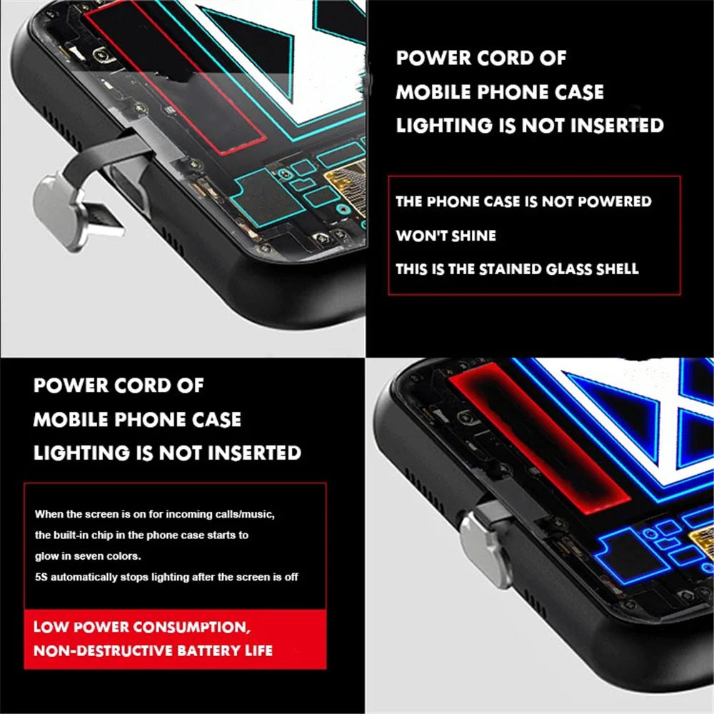 Luxury Supercar Luminous Glass LED Call Light Up Flash Phone Case Cover For iPhone Air 17 E 16 E 15 14 13 12 11 Pro Max Plus