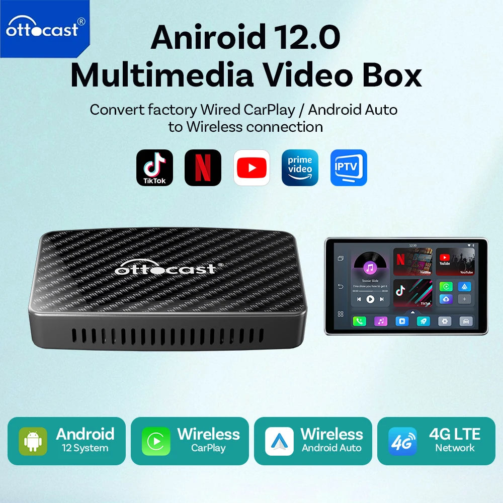 Boîtier OTTOCAST Play2 Video Pro - CarPlay, Android Auto et Applications Vidéo