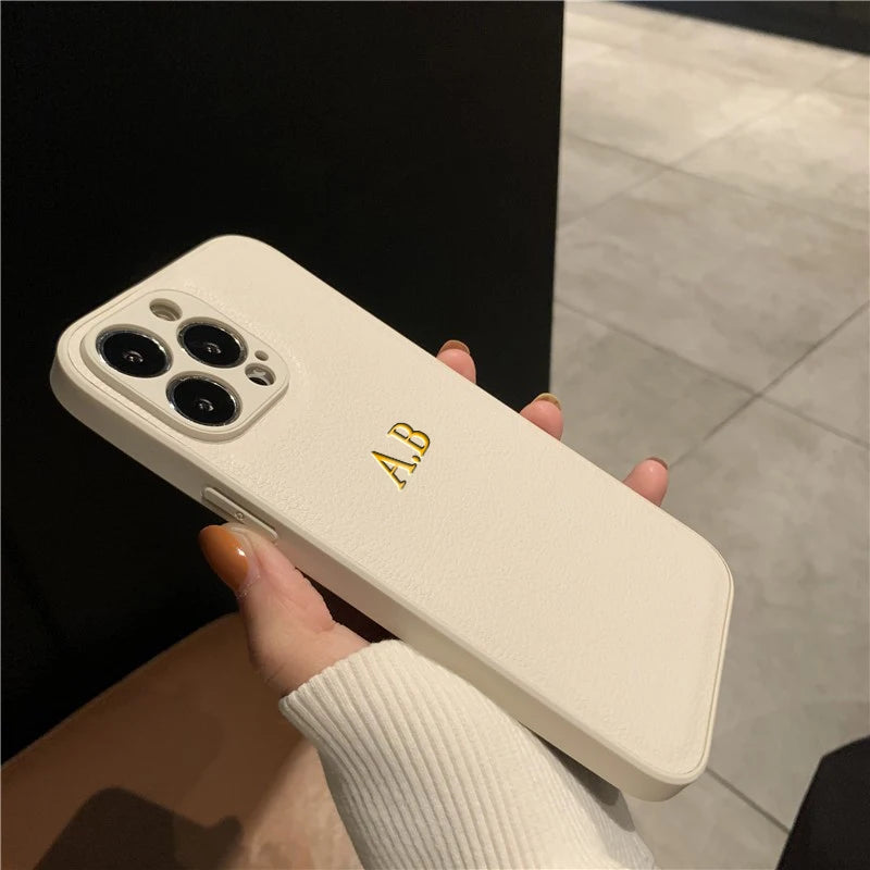 Étui de téléphone texturé - Effet Cuir et Initiales