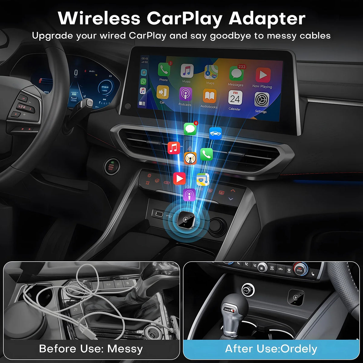 Adaptateur CarPlay et Android Auto Sans Fil - Plug and Play