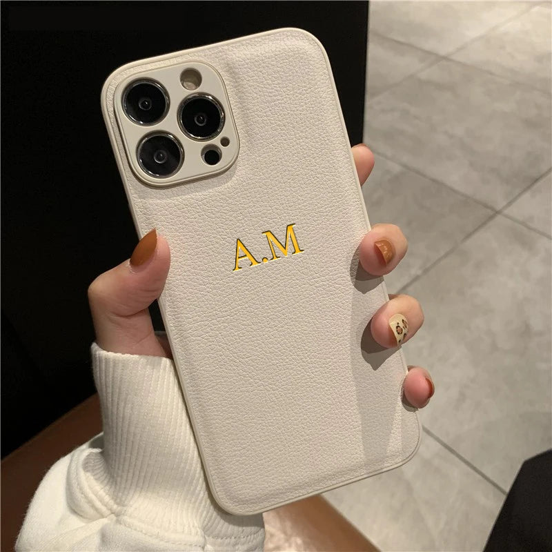 Étui de téléphone texturé - Effet Cuir et Initiales
